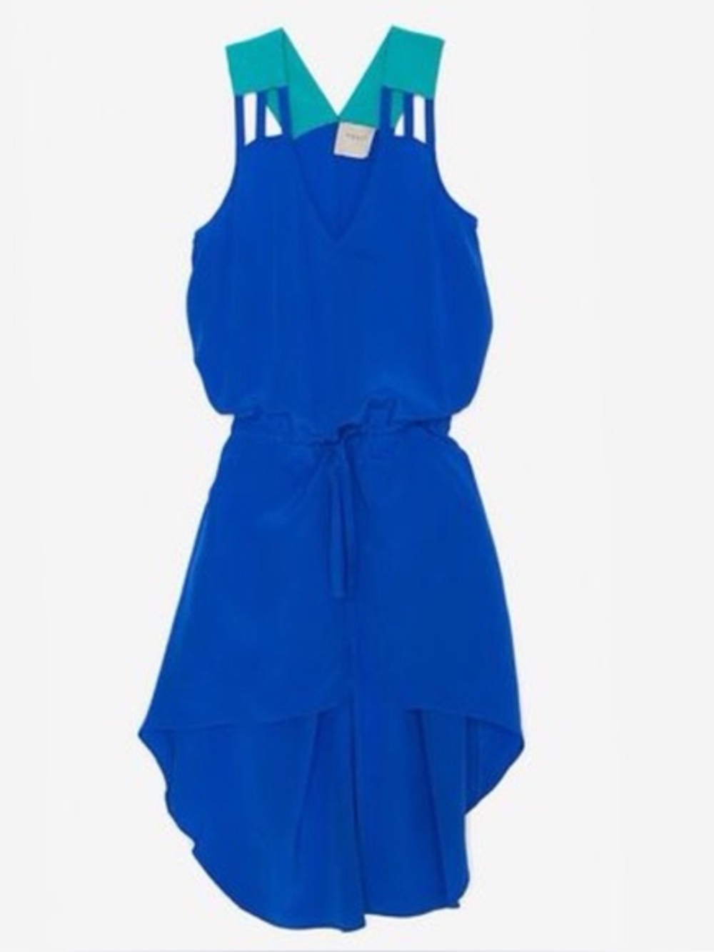 MASON by Michelle Mason Cobalt Blue Silk Sleeveless V Neck High Low Dress 4